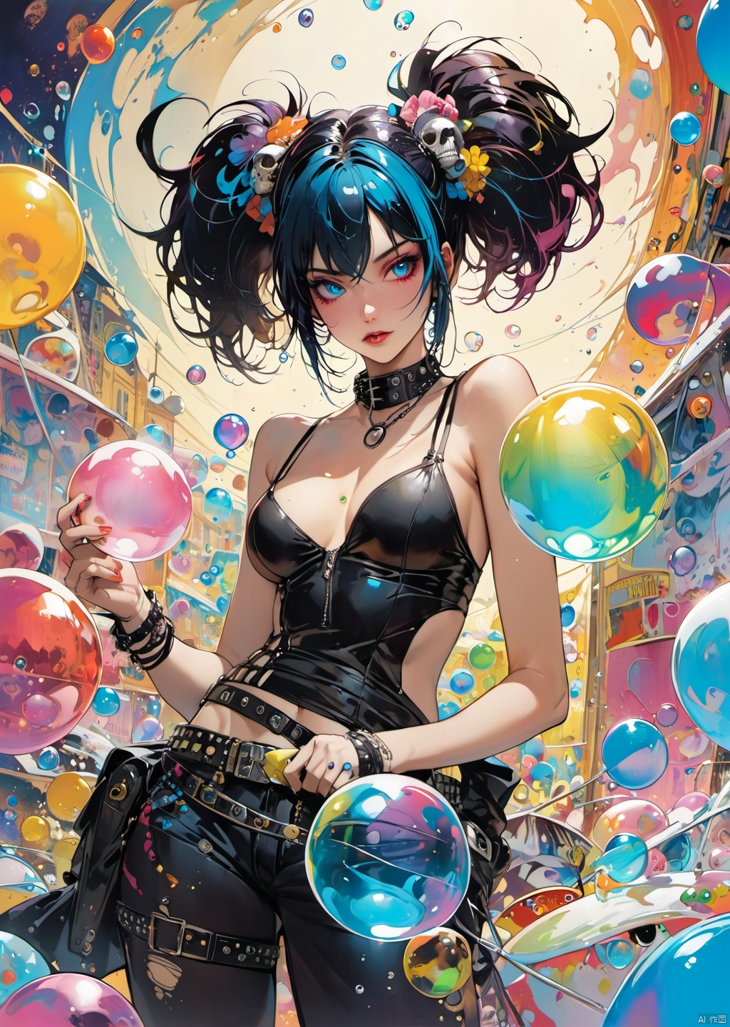  samdoesarts style drunken beautiful woman as delirium from sandman, (hallucinating colorful soap bubbles), by jeremy mann, by sandra chevrier, by dave mckean and richard avedon and maciej kuciara, punk rock, **** girl, high detailed, 8k
