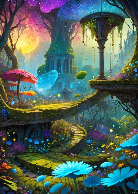  best quality, abandoned garden, ivy, moss, dandelion flowers, glittering, close up detailed perfect, detailed scales, otherworldly, Craola, Dan Mumford, Andy Kehoe, Luis Royo. 2d, flat, cute, adorable, fairytale, storybook detailed illustration, cinematic, ultra highly detailed, tiny details, beautiful details, mystical, luminism, vibrant colors