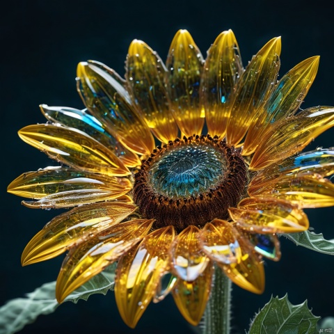  Glass sunflower, highly detailed, macro photography, crystal clear, delicate, intricate, colorful reflections, soft lighting, artstation, 4k resolution