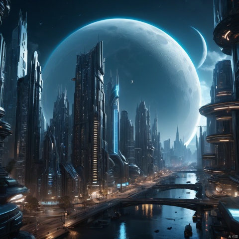  (Top quality, 8k, masterpiece: 1.3),futuristic city with a giant blue moon in the middle of it, metaverse concept art, concept art 8k resolution, concept art 8 k resolution, 8 k concept art, 8k concept art, 8 k high detail concept art, in fantasy sci - fi city, concept art stunning atmosphere, concept art 8 k, concept art 2077