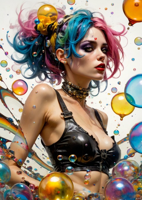  samdoesarts style drunken beautiful woman as delirium from sandman, (hallucinating colorful soap bubbles), by jeremy mann, by sandra chevrier, by dave mckean and richard avedon and maciej kuciara, punk rock, tank girl, high detailed, 8k
