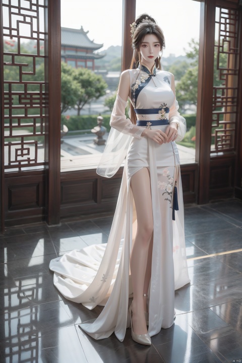  masterpiece, The best quality, 1girl, luxurious wedding dress, dreamy scene, white background, front viewer, looking at viewer, Flowers, romantic, Bride, Translucent white turban, UHD, 16k, , sparkling dress, yunbin, full_body, white stockings, wangyushan, Liu Yifei, chinese dress,white dress,
chinese clothes,dress,white dress,floral print,china dress,blue dress,hanfu,long sleeves,print dress,robe,skirt,sleeveless dress,widesleeves,yellow_footwear,high_heels,handbag