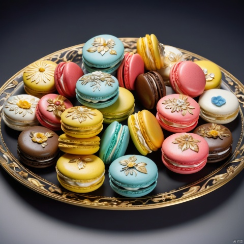  (best quality, masterpiece, Representative work, official art, Professional, 8k, Ultra intricate detailed), (a plate of macarons), 