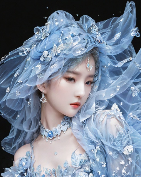  Transparent blue and white porcelain PVC skin, transparent blue and white porcelain colored skin scales, prisms, holography, color difference, fashion illustrations, masterpieces, Chinese dragon and Harajuku fashion, looking at the audience, 8k, super detailed, pixiv