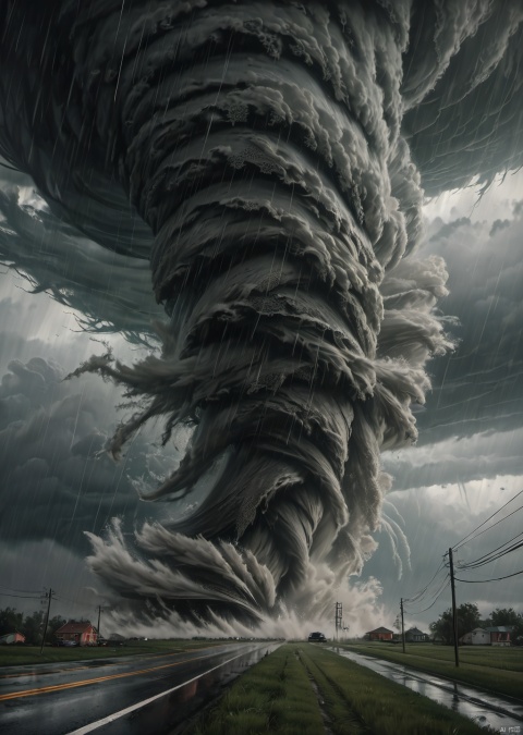 Masterpiece, the best quality, amazing details, realistic, huge tornado, heavy wind and rain, (the tornado is surrounded by lace underpants and pantyhose),
