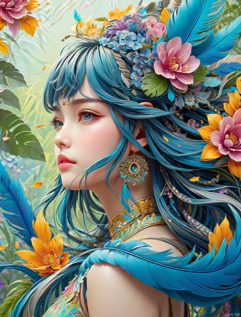  Zen painting illustration,anime art style,masterpiece,top quality,best quality,official art,beautiful and aesthetic,(1girl:1.2),extremely detailed,colorful,flowers,highest detailed,zentangle,abstract background,shiny skin,many colors,feathers,