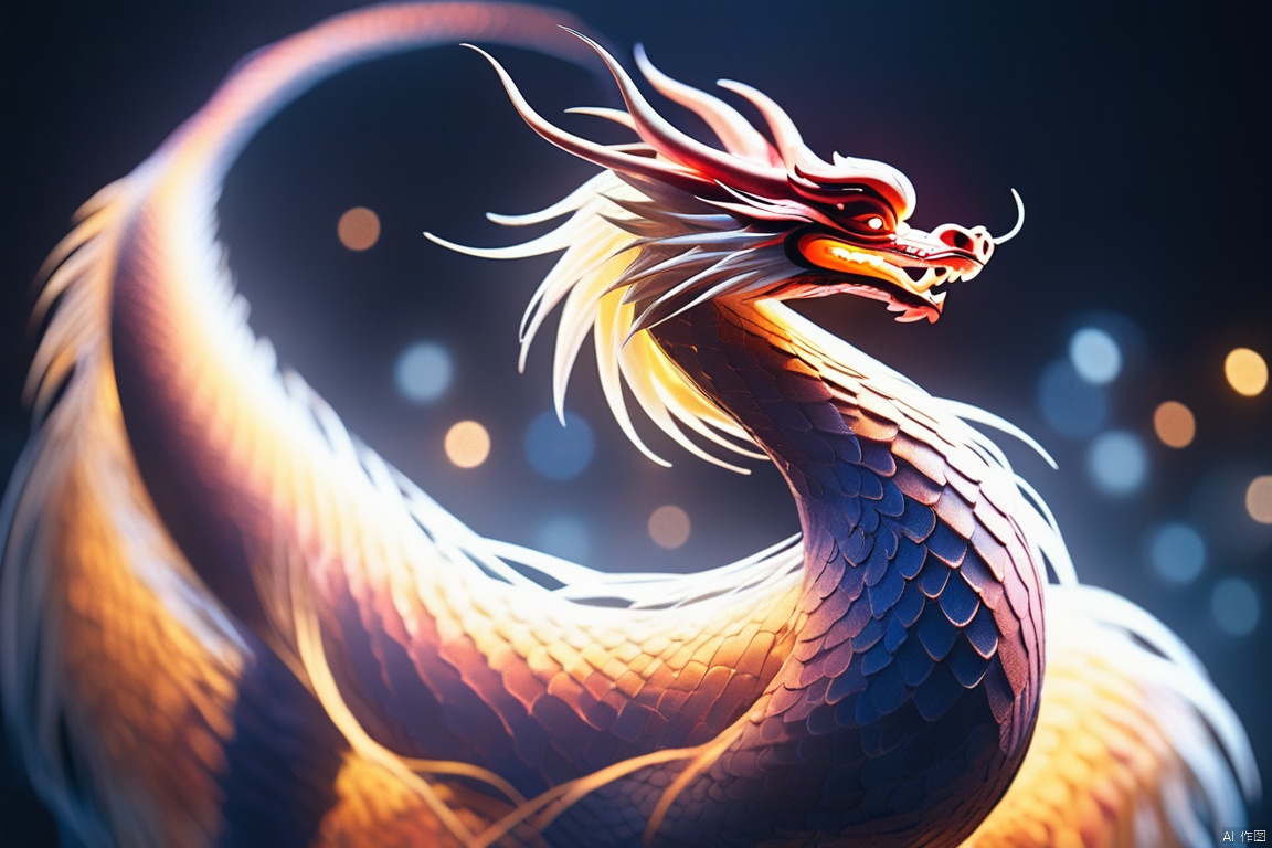  AI ,an unreal chinese eastern dragon made by large amount of light points,flying out from a computer screen in dark space,masterpiece, best quality, soft nature lights, rim light, amazing, soft colors, zgct color