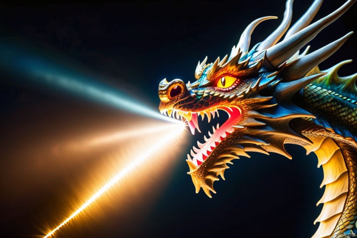 (two lights shooting from a dragon's eyes:2),unreal dragon composed of a large amount of  light points connected by lines,background of  dark space,masterpiece, best quality, soft nature lights, rim light, amazing, soft colors,