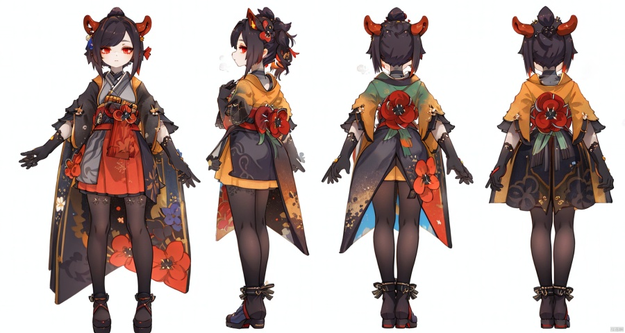  8k, best quality, masterpiece, (ultra-detailed:1.1), (high detailed skin),
,\\\\\\\\\\\\\\\\\\\\\
qianzhi, 1girl, gloves, black gloves, hair ornament, japanese clothes, pantyhose, kimono, red eyes, flower, black footwear, multicolored hair,full body,
\\\\\\\\\\\\\\\\\\\\\\\ 
, clothesviews, Different clothes, Dress-up display, multiple views, looking_at_viewer,full body, back ,white background, simple background, 
, qianzhi, furry