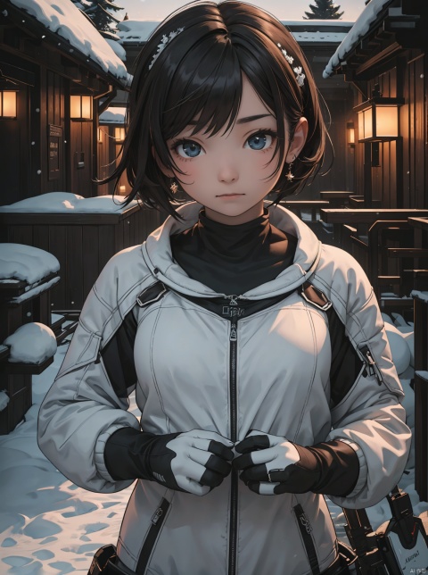  tilt shift, excellent lighting, super detail, depth of field, science fiction, colorful, masterpiece, best quality, ((high saturation)),((ultra-detailed)), Fujifilm, depressed, ((beautiful 25 year old girl), black and white, 1girl, , Winter