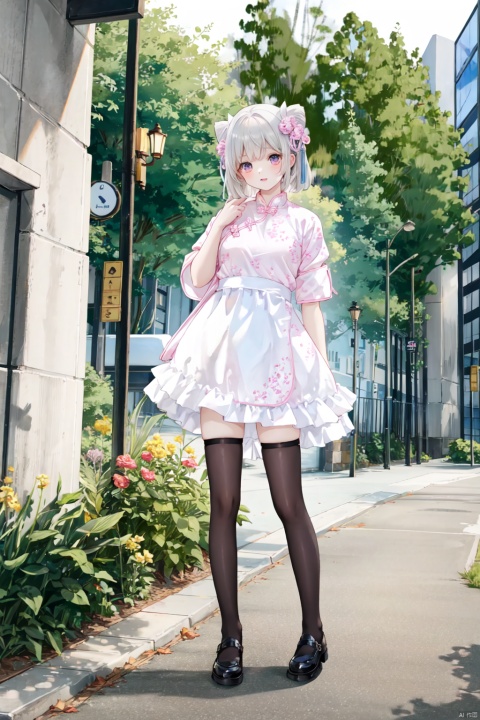  1girl, zhonghuaniang, pink dress, standing,outdoors, full body,thighhigh