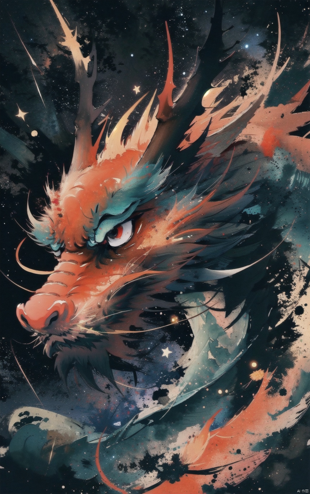  vivid,colorful,night,sky,dragon, stars