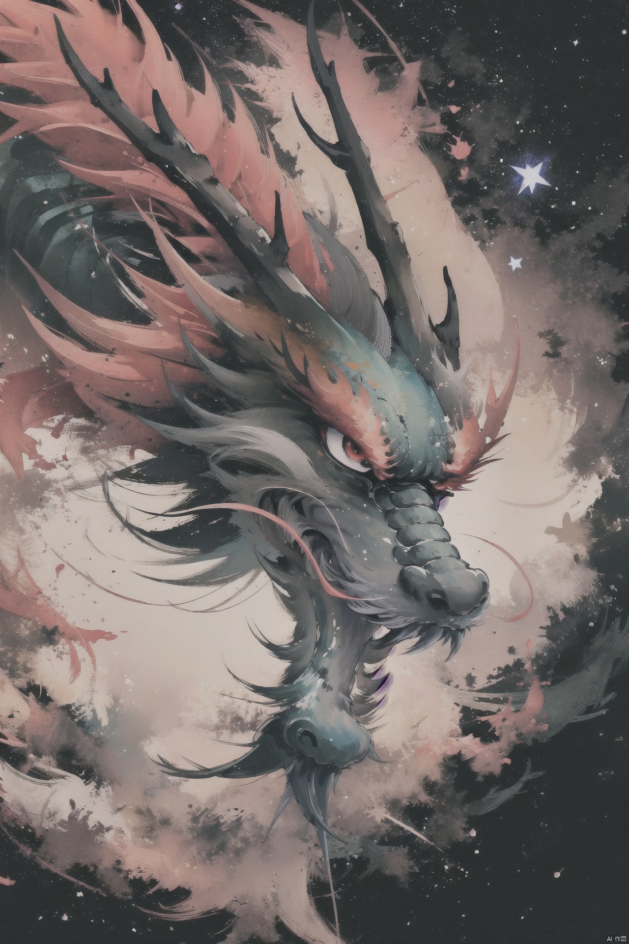  vivid,colorful,night,sky,dragon, stars