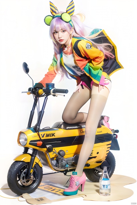  Sunshangxiang,1girl,solo,long hair,skirt,purple hair,multicolored hair,coat,pink footwear,personification,long sleeves,shoes,jewelry,gradient hair,looking at viewer,pink hair,boots,, (raw photo:1.2),((photorealistic:1.4))best quality,masterpiece,illustration,an extremely delicate and beautiful,extremely detailed,CG,unity,8k wallpaper,Amazing,finely detail,masterpiece,best quality,official art,extremely detailed CG unity 8k wallpaper,absurdres,incredibly absurdres,huge filesize,ultra-detailed,highres,extremely detailed,beautiful detailed girl,cinematic lighting,1girl,pale skin,tall female,(perfect body shape),skinny body,Slender legs, caiyi, (pantyhose:1.3),high_heels, depth of field