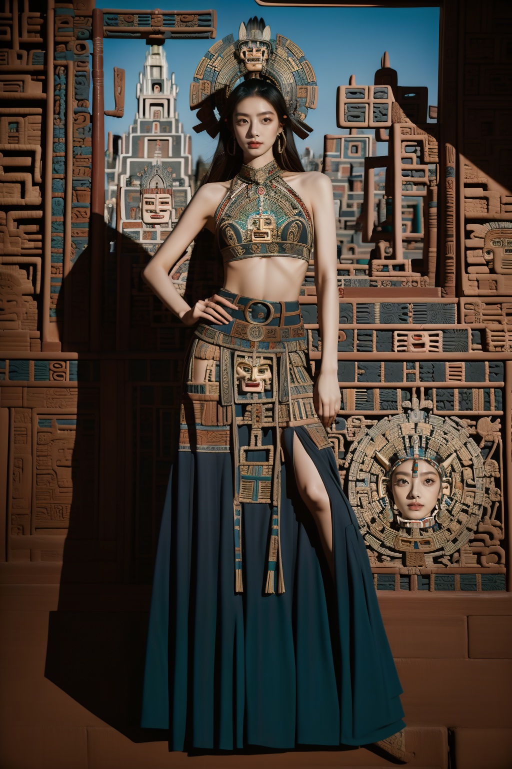  sd_mai, Aztec civilization,(masterpiece),(best quality),ultra hi res,reaslistic, high fashion photo shoot,