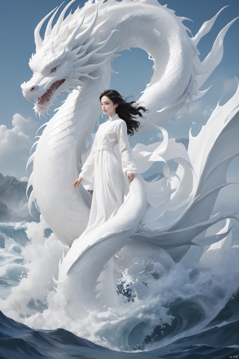  loong,east dragon,pure white theme,deep in the water,sea