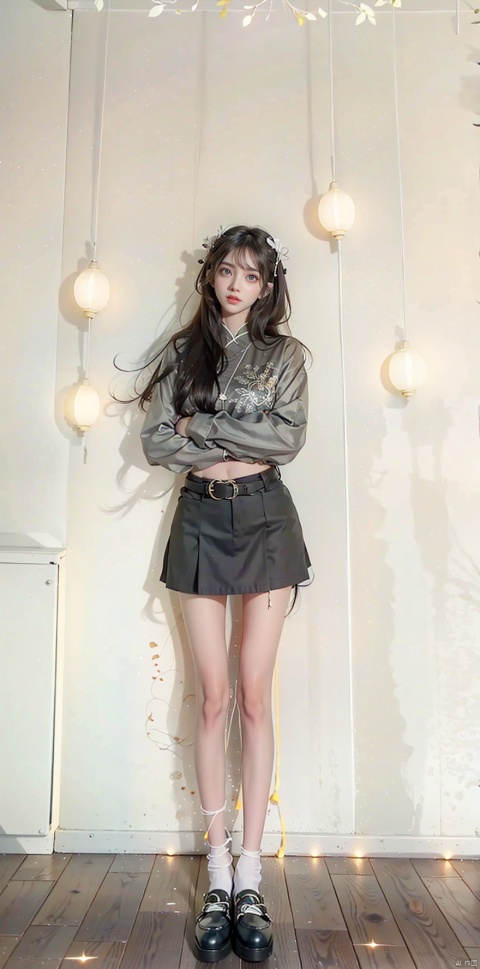  1 Girl, solo,  glowing, glowing eyes,
Perfect body, pretty face with details, whole body, shoes, long eye browses, big, cut eyes, movie lights, Movie lights, strong contrast, high level of detail, best quality, masterpiece, white background, Chinese style, midjournal portal,pantyhose,super long legs,