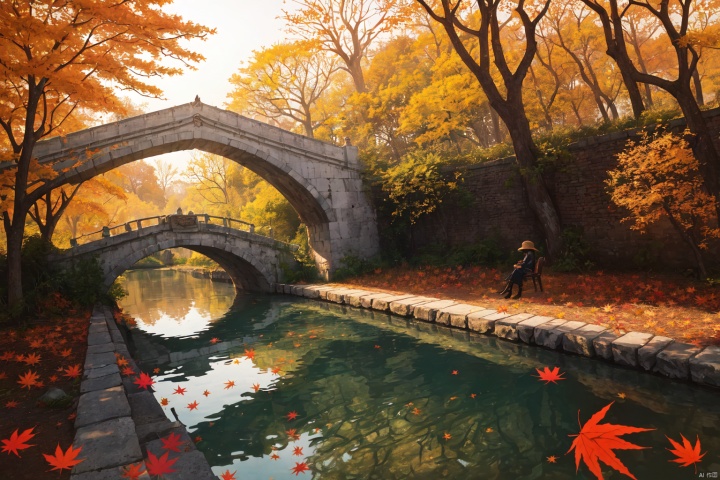 Scenery,Gothic architecture,Castle,Canal,Boat,Venice,Girl in a sunhat,Coffee table,A girl sits on a wooden chair,painter,equipment,paintbrush,drawing board,Coffee cup,Long hair,Brown hair,painting,sketch,Autumn,Autumn scenery,Fallen leaves,Sycamore leaves on the surface of the water,tourist,Dusk,(autumn maple forest:1.3),(very few fallen leaves),(path),arch bridge,(europeanizing architecture:1.2),masterpiece,best quality,highly detailed,Amazing,finely detail,extremely detailed CG unity 8k wallpaper,score:>=60,incredibly absurdres,wallpaper,realistic,real,photo,landscape,foreshortening,beautiful detailed eyes,Fine hair texture,fox,animal,squirrel,acorn,