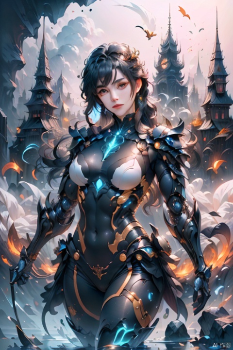  The game -Tower of Fantasy, the character -NEMESIS, (a half-human, half-mechanical beauty: 1.4), (wearing a black combat soft armor: 1.2), soft armor is inset with red, white, and gold decorations, both highlight her half-human, half-mechanical characteristics, but also give her a mysterious charm. Her long hair hung loose behind her, flowing gently, in stark contrast to the grim style of the outfit. There was a firmness in her eyes, as if she were ready to fight for justice whenever and wherever she could, cloud, tattoo