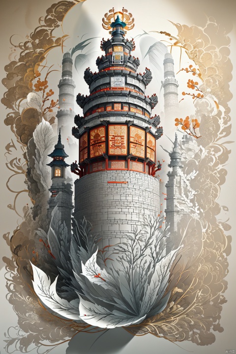 Paper-cut works, Beijing Bund, imagination, sense of luxury, exquisiteness, hollow design, light and shadow, 3D, solid color background, high details, high quality