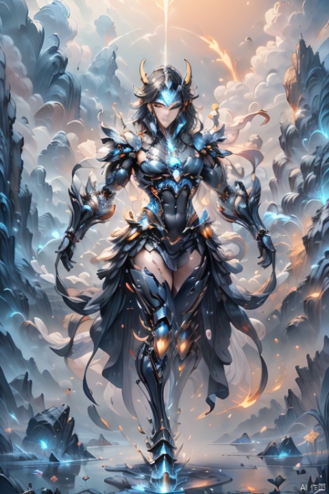  The game -Tower of Fantasy, the character -NEMESIS, (a half-human, half-mechanical beauty: 1.4), (wearing a black combat soft armor: 1.2), soft armor is inset with red, white, and gold decorations, both highlight her half-human, half-mechanical characteristics, but also give her a mysterious charm. Her long hair hung loose behind her, flowing gently, in stark contrast to the grim style of the outfit. There was a firmness in her eyes, as if she were ready to fight for justice whenever and wherever she could, cloud, tattoo, mask