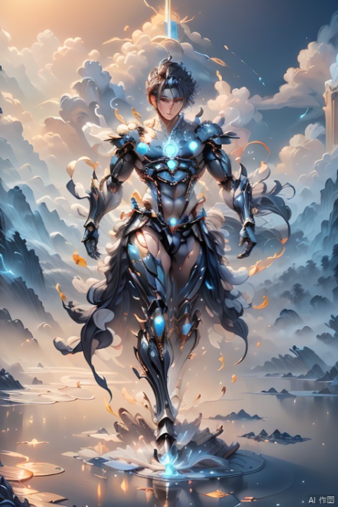  The game -Tower of Fantasy, the character -NEMESIS, (a half-human, half-mechanical beauty: 1.4), (wearing a black combat soft armor: 1.2), soft armor is inset with red, white, and gold decorations, both highlight her half-human, half-mechanical characteristics, but also give her a mysterious charm. Her long hair hung loose behind her, flowing gently, in stark contrast to the grim style of the outfit. There was a firmness in her eyes, as if she were ready to fight for justice whenever and wherever she could, cloud, tattoo