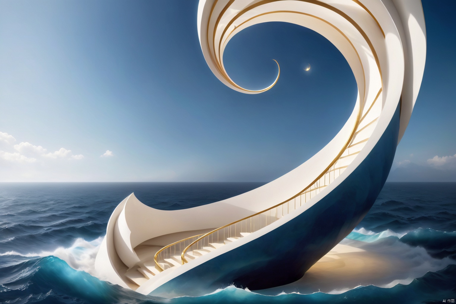 Magical in appearance and deep in the sea, the Spiral Tower is inspired by the golden Spiral, its form is elegant and dynamic. The tower adopts a spiraling structure, and each level follows strict mathematical proportions, presenting a perfect geometric form. The sun shines through the delicate window mullions on the spiral curved surface, creating a mysterious and charming atmosphere, 3D rendering, highly detailed, natural lighting, mathematical design art, stunning visual feast, epic visual art architecture, master works, mathematical design art, stunning visual feast, visual art architecture, master works,