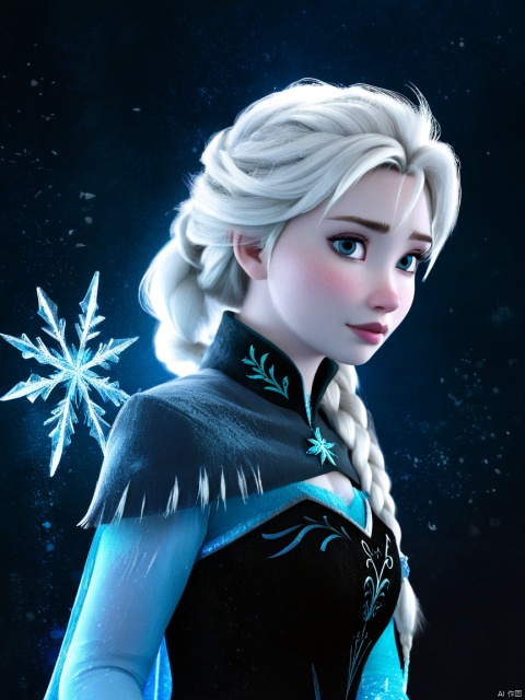 1girl,Frozen Elsa,unReal people,cosplay, dark theme,silhouette,abstract,