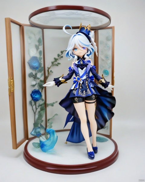  chibi,full body,Gameplay,happy expression,
Positive, delicate facial features,heterochromia, furina, 1girl, solo, cutout dress, clothing cutout, Traditional glass art  display cabinets, closed mouth, shouban