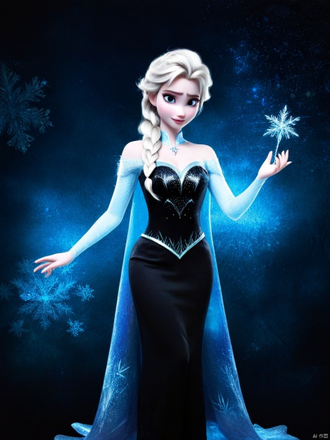  1girl,Frozen Elsa,unReal people,cosplay, dark theme,silhouette,abstract,
