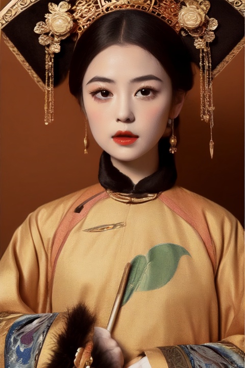 best quality,masterpiece,women of the qing dynasty,beige background,