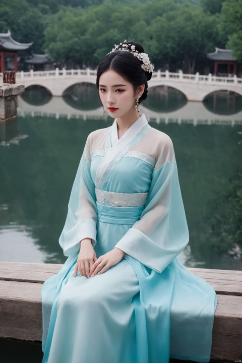 In Ganzhou, a Hanfu beauty graces the scene, her elegant attire contrasting against the backdrop of the floating bridge and the tranquil Gan River. Captured in surreal photography, the scene exudes an ethereal charm, blending reality with dreams. As history whispers secrets of bygone eras, the beauty of the moment is immortalized in a captivating fusion of tradition and modernity.