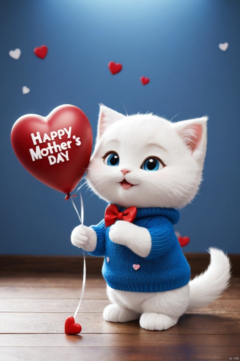  professional 3d model,anime artwork pixar,3d style,good shine,OC rendering,highly detailed,volumetric,dramatic lighting,

A warm and vibrant 3D rendering of a chibi cute furry white kitten wearing a red sweater and matching blue sneakers. He held a bouquet of roses and a heart-shaped balloon with ((( "Happy Mother's Day" )))written in elegant fonts. The little hearts surrounding it add to the sweetness of the scene. The snowy background, warm colors, and cozy atmosphere create a feeling of happiness and love. Meticulous attention to detail and attention to typography make it a captivating poster or photo, perfect for brightening any space.

beautiful colorful background,very beautiful,masterpiece,best quality,super detail,anime style,key visual,vibrant,studio anime