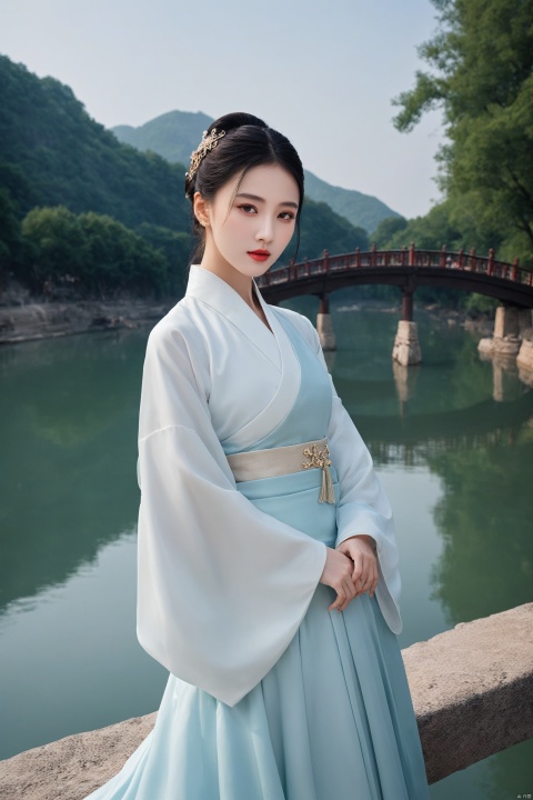 In Ganzhou, a Hanfu beauty graces the scene, her elegant attire contrasting against the backdrop of the floating bridge and the tranquil Gan River. Captured in surreal photography, the scene exudes an ethereal charm, blending reality with dreams. As history whispers secrets of bygone eras, the beauty of the moment is immortalized in a captivating fusion of tradition and modernity.