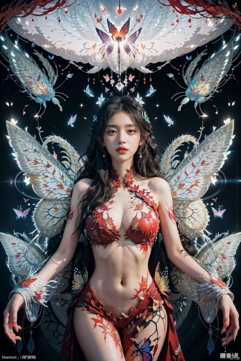 (Good structure), 21yo girl, hanfu,HUBG_Rococo_Style(loanword), 
blood angel,{chains, time reversal}, tattoo, time-lapse photography, (ghost, Subtle female silhouette(Feathered butterfly body, collapse body, erosion edges):1.5)

(fractal art:1.4),scarlet eyes,{alluring makeup, (crimson lips, lips parted, grin)}, HUBG_Beauty_Girl,

(Surrealism painting(Surreal elements, Ethereal atmosphere, Colorful palette, Dreamlike quality, Fluid shapes, Symbolic imagery)), Emphasize on abstract forms and textures,

vampire, (blood theme, blood splatter,(bleeding drops of red:1.3)), visually stunning, abstract and ethereal, emotional expression,

cowboy shot, vivid color, colorful background, 1girl
