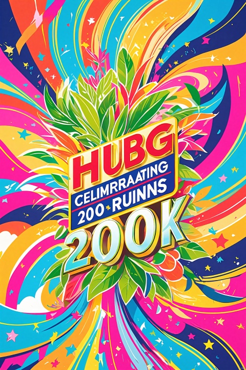 Creative illustrated poster with the theme “200K Runs” , (title of the poster “HUBG Celebrating 200K Runs” :1.45). Meticulous attention to detail and typography beautifully illustrated poster. Beautiful colorful background, very nice, masterpiece, best quality, super detail, anime style, key visual, vibrant, 
best quality, masterpiece,