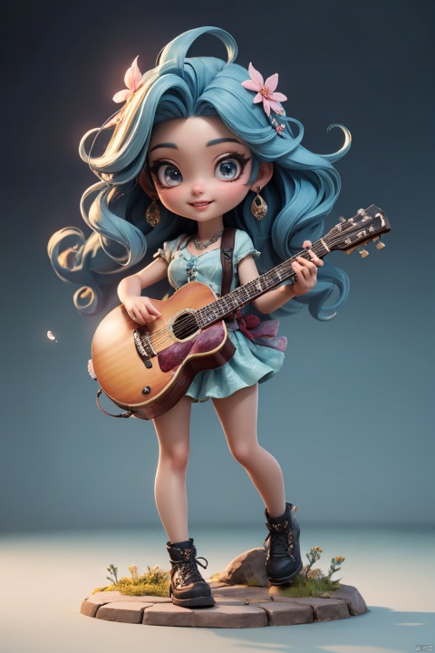 Masterpiece,highest quality,realistic,very fine and fine details,high resolution,8K,
hubg\(haixiaoqiong)\, 1girl, smile,blue hair,rock music, guiter,