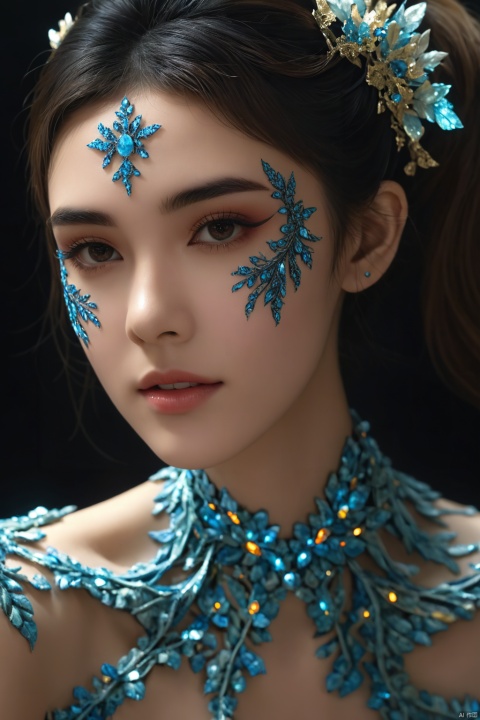 Masterpiece, high quality,  extreme detailed, (fractal art:1.3), colorful, highest detailed, (1girl,beautiful face:1.3), (chiffon, body painting:1.2), 8k, digital art, macro photo, quantum dots, sharp focus, dark shot, cinematic, Microworld, thigh, front view, hubg_jsnh