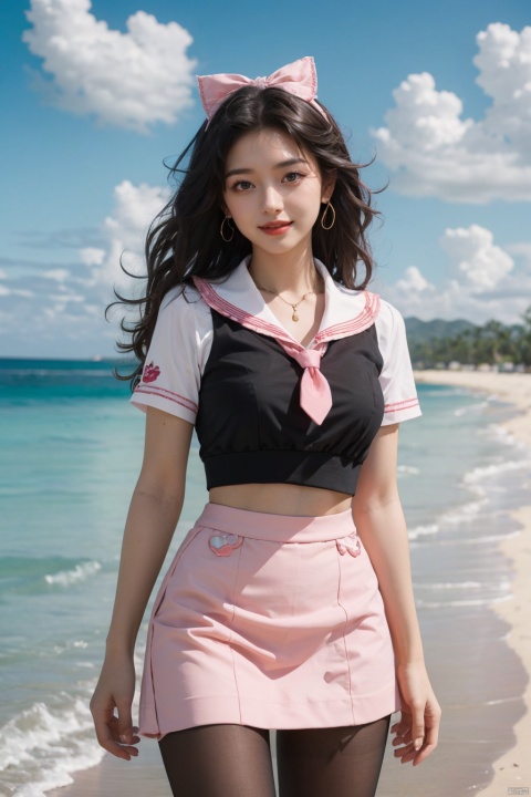  Masterpiece,highest quality,realistic,very fine and fine details,high resolution,8K,
hubg\(haixiaoqiong)\,  cowboy shot,(Good structure), DSLR Quality,Blue sky and white clouds on the beach,(high-detail skin) , 8K ultra-hd, , high quality, high resolution,(photo realistic: 1.3) , sailor senshi uniform,pink bow,pink necktie,pink sailor collar,pinkskirt,black pantyhose, kind smile,HUBG_Film_Texture, HUBG_Rococo_Style(loanword)