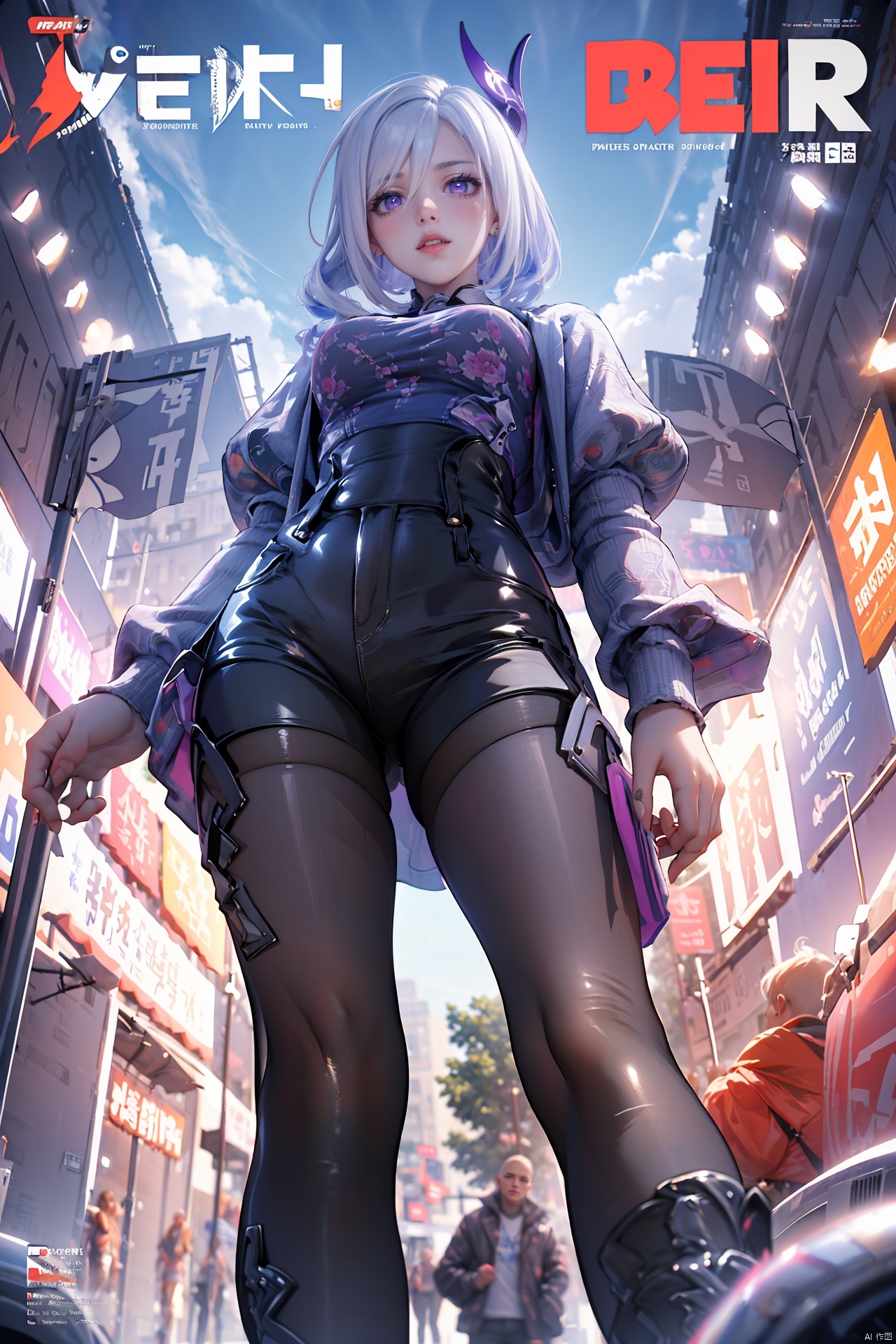  (best quality), (ultra detailed), ((masterpiece)), sfw,consored,illustration, ray tracing,contrapposto, female focus,model,
//////////////////////////
sexy, fine fabric emphasis,wall paper, crowds, fashion, Lipstick, depth of field, street, in public,(Magazine cover:1.2),(title),(Magazine cover-style illustration of a fashionable woman), posing in front of a colorful and dynamic background.  (The text on the cover should be bold and attention-grabbing, with the title of the magazine and a catchy headline)., yutu honkai3rd