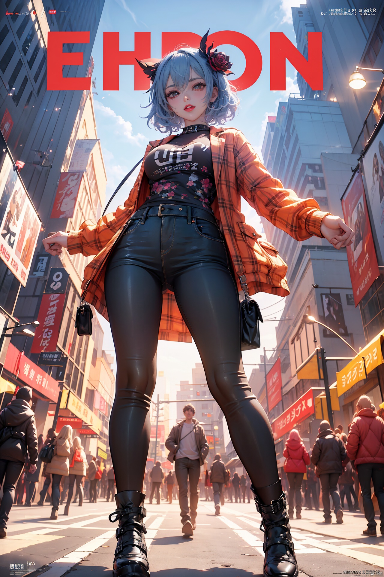  (best quality), (ultra detailed), ((masterpiece)), sfw,consored,illustration, ray tracing,contrapposto, female focus,model,NSFW
//////////////////////////
sexy, fine fabric emphasis,wall paper, crowds, fashion, Lipstick, depth of field, street, in public,(Magazine cover:1.2),(title),(Magazine cover-style illustration of a fashionable woman), posing in front of a colorful and dynamic background. (The text on the cover should be bold and attention-grabbing, with the title of the magazine and a catchy headline)., yutu honkai3rd