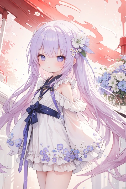  1girl, long hair, flower, Lisianthus, in the style of red and light azure, dreamy and romantic compositions, red, ethereal foliage, playful arrangements, fantasy, high contrast, ink strokes, explosions, over exposure, purple and red tone impression, abstract, whole body capture, ,
, 1girl, loli
