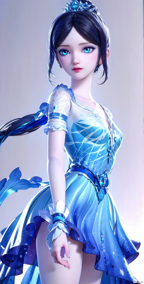  Blue sea background,Transparent blue butterflies flying, Exquisite glass slipper, wearing conservative conservative conservative fairy dress, dream, transparent crystal pink butterfly, sparkling droplets, long flowing hair, surrounded by sparkling water droplets, (clothes studded with sparkling diamonds, small pearls) tender white skin, ((true texture)), realistic movie lighting, Super realism,
long black hair, long pink tapered dress,Blunt bangs, masterpiece, best quality, best illustration, super detailed, upper body, solo, 1 girl, looking at the audience, upright, arms on both sides, beautiful detail eyes, conceptual art, floral background, simple background, short sleeves, watercolor pencil, expressionless face, blush, virtual tubing, long hair
