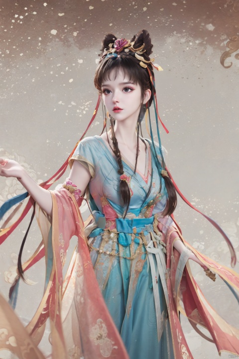 blunt bangs,（ desert）Background,masterpiece, best quality, realistic, Highly detailed, simple background,yue,1girl, solo, yue , hair ornament , hanfu, 1girl, yue , hair ornament , hanfu