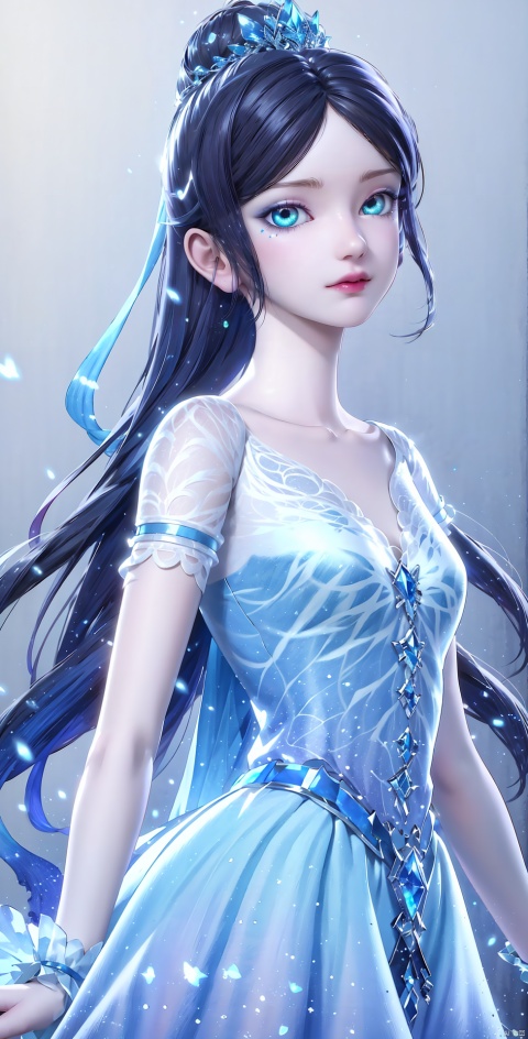 Blue sea background,Transparent blue butterflies flying, Moderate chest,
Exquisite glass slipper, wearing conservative conservative conservative fairy dress, dream, transparent crystal pink butterfly, sparkling droplets, long flowing hair, surrounded by sparkling water droplets, (clothes studded with sparkling diamonds, small pearls) tender white skin, ((true texture)), realistic movie lighting, Super realism,
long black hair, long pink tapered dress,Blunt bangs, masterpiece, best quality, best illustration, super detailed, upper body, solo, 1 girl, looking at the audience, upright, arms on both sides, beautiful detail eyes, conceptual art, floral background, simple background, short sleeves, watercolor pencil, expressionless face, blush, virtual tubing, long hair