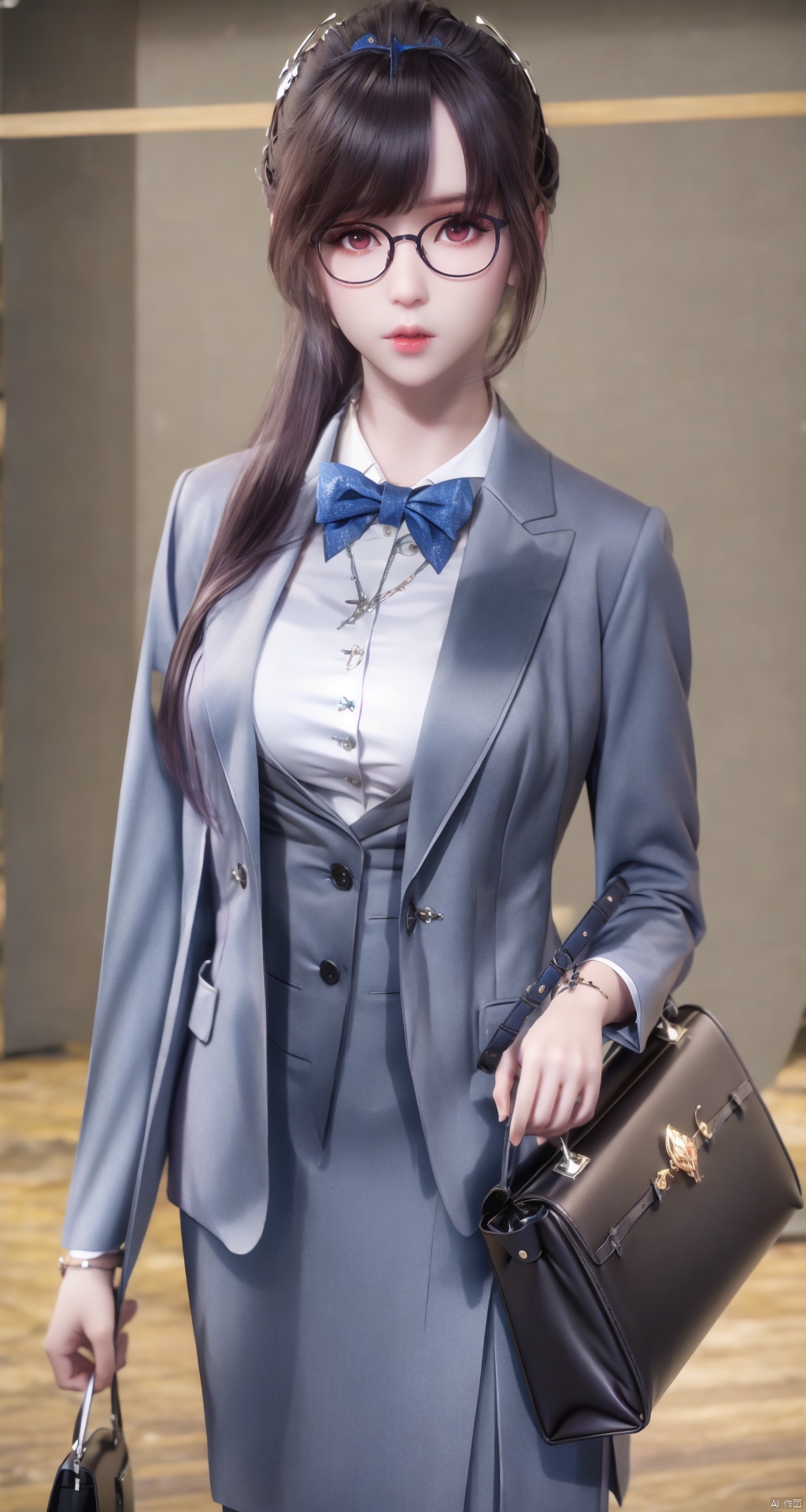 ,embellished costume,school desk,lecturing,school uniform,school briefcase,teacher,bespectacled,