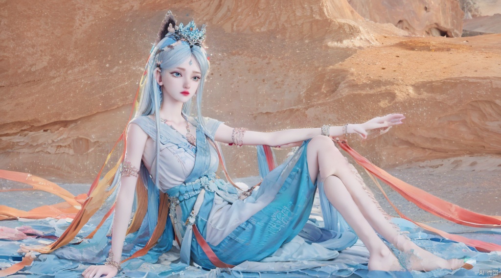  （ desert）Background,masterpiece, best quality, realistic, Highly detailed, simple background,yue,1girl, solo, yue , hair ornament , hanfu, 1girl