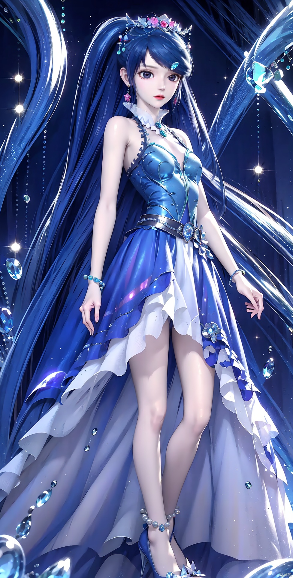 Long white,long legs, smooth legs, Standing, lotus background, wearing lotus skirt, exquisite crystal shoes, wearing conservative conservative conservative fairy skirt, dream, transparent crystal pink butterfly, sparkling little drops of water, flowing long hair, surrounded by sparkling little drops of water, (clothes studded with sparkling diamonds, small pearls) tender white skin, ((Real sense)), movie lighting realism, super realism