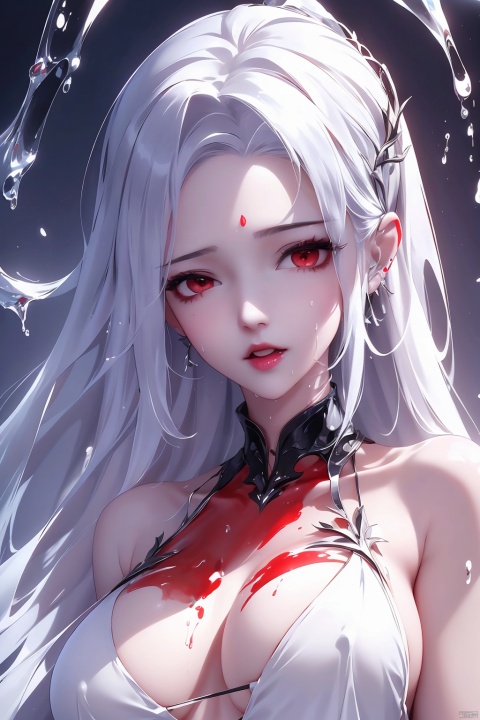 1 girl,Red eyes,Open mouth,portrait,Drooling with white liquid on the face