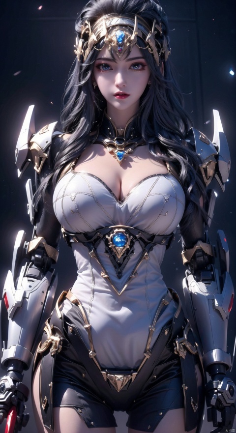  masterpiece,best quality,extremely high detailed,intricate,8k,HDR,wallpaper,cinematic lighting,(universe:1.4),dark armor,glowing eyes,anthropomorphic lion mecha,holding a sword,red jewel on sword,Cleavage of breast, super_mecha